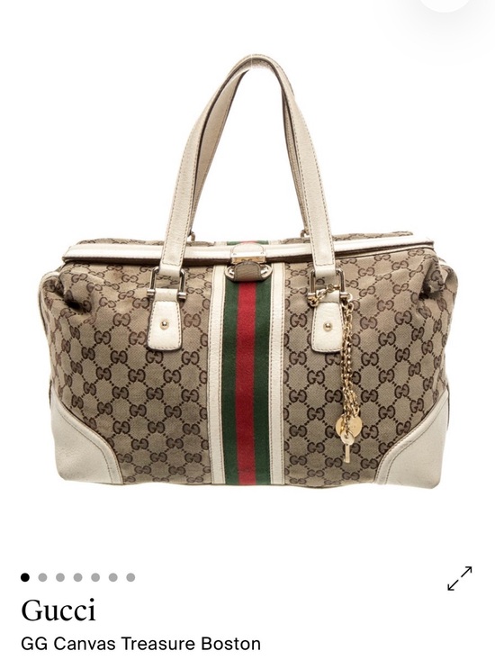 Gucci Handbags - AUTHENTIC Gucci Beige GG Canvas Tote with Green-Red Web Stripe